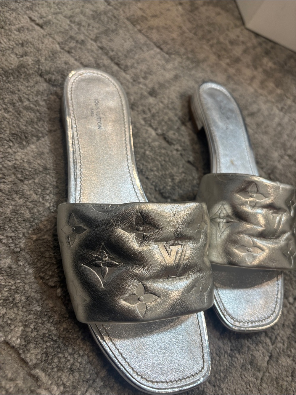 Louis Vuitton Silver Embossed Monogram Slide Mules - Picture 3 of 3